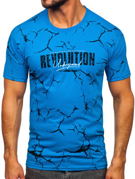 Bolf Herren Baumwoll T-Shirt mit Motiv Azurblau  14717